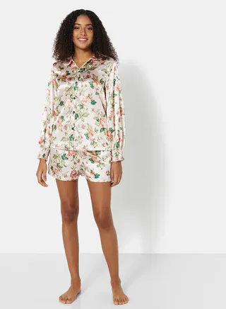 Satin Floral Print Pyjama Set Multicolour 