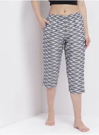 Casual Comfortable Relaxed Fit Pyjama Pants With A Matching Scrunchie Grey/White 