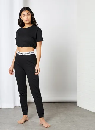 Basic Plain Mid Rise Pyjama Set Black 