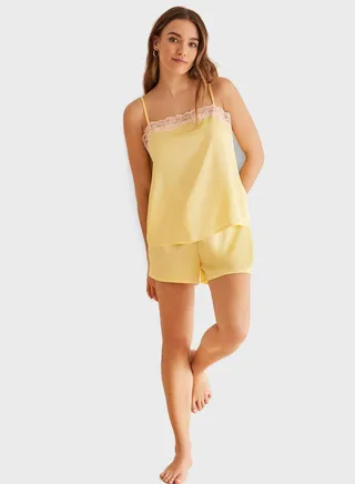 Yellow Short Satin Pyjama Set 