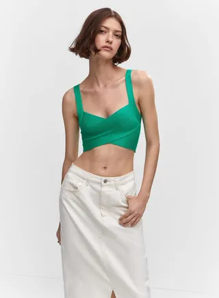 Ribbed Surplice Neck Crop Top 