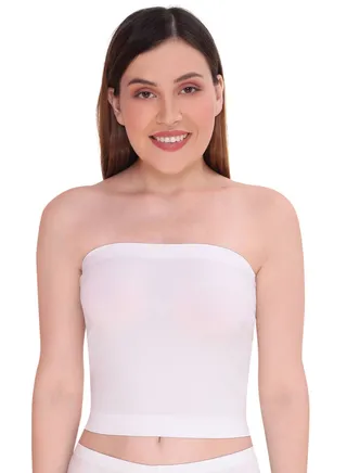 Women's Seamless Strapless Crop Tube Top Inner Camisole, White 
