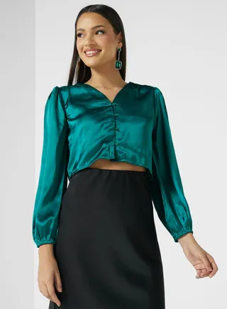 Puff Sleeve Bow Tie Top 
