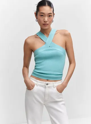 Halter Neck Ribbed Crop Top 