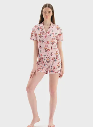 Floral Print Shirt & Pyjama Shorts Set 