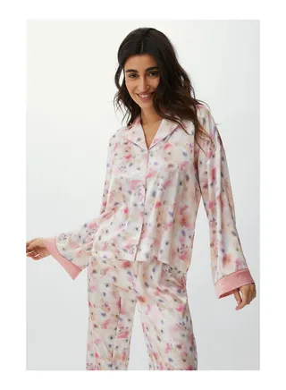Satin Tie Dye Floral Revere Top 