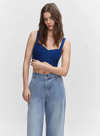 Ribbed Surplice Neck Crop Top 
