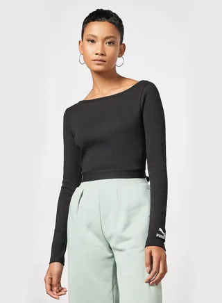 Classics Ribbed Open Back Crop Top Black 