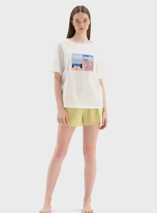 Crew Neck Graphic T-Shirt & Pyjama Shorts Set 