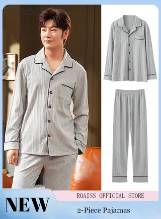 2-Piece Set Of Unisex Pajamas Pure Cotton Long Sleeved Pants For Couples' Home Wear Fashion Casual Family Set 
