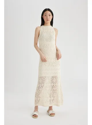 Woman A Line Halter Collar Tricot Dress 