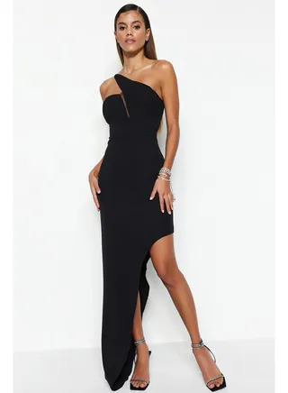 Black Woven Long Evening Dress TPRSS23AE00035 