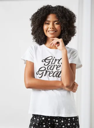 Slogan Printed Loungewear T-Shirt Ivory 