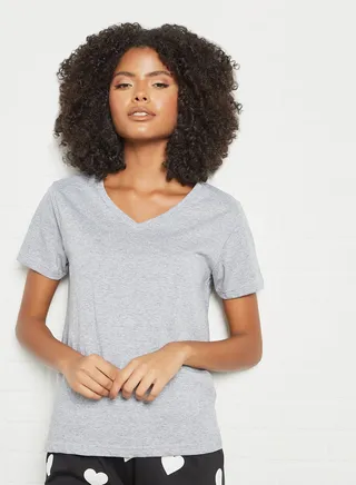 Relaxed V-Neck Loungewear T-Shirt Grey 