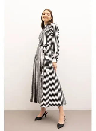 Woman Shirt Neck Long Sleeve Long Sleeve Woven Dress 