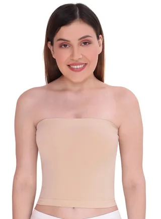 Women's Seamless Strapless Crop Tube Top Inner Camisole, Beige 