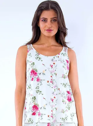 Floral Printed Round Neck Top White 