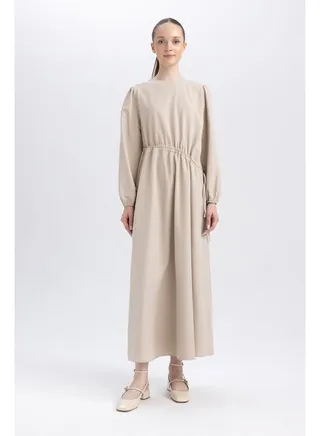 Woman Regular Fit C Neck Long Sleeve Long Sleeve Woven Dress 