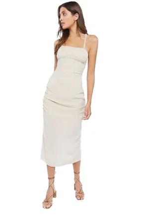 Ruched Lace-Back Midi Dress 