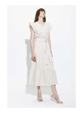 Woman Tiered Wrap Short Sleeve Woven Dress 