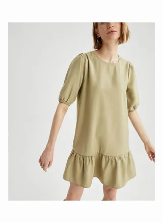 Solid Pattern Pleated Mini Dress Light Mint 