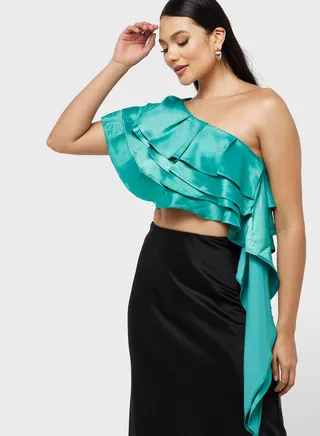 One Shoulder Ruffle Layer Top 
