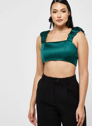 Pleated Strap Crop Top 