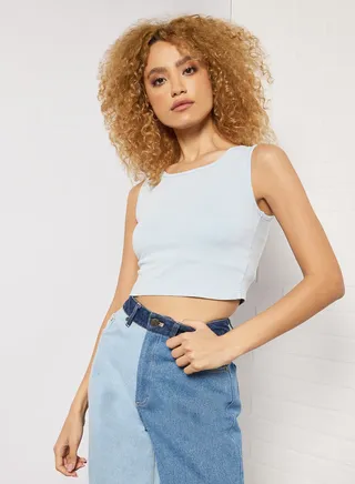 Sleeveless Crop Top Blue 