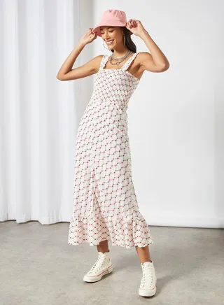 Shirred Bodice Dress Ecru 
