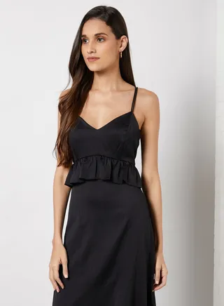 Solid Pattern Dress Black 