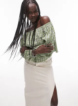Checked Bardot Crop Top 