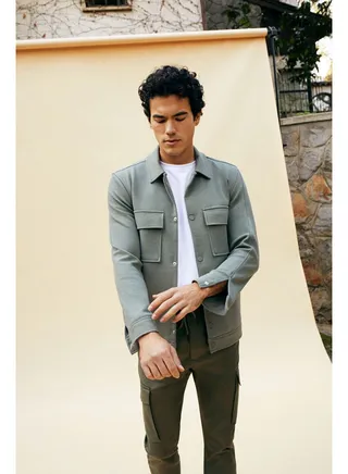 Man Regular Fit Polo Neck Long Sleeve Woven Jacket 