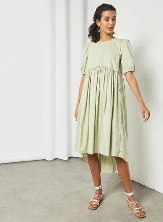 Round Neck Midi Dress Green 