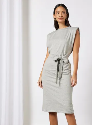 Padded Shoulder Dress Grey 