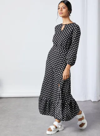 Belted Polka Dot Dress Black 