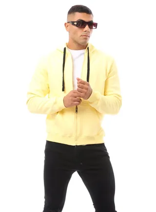 Yellow Cotton Solid Fly Zipper Jacket 