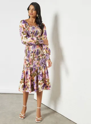 Shirred Midi Dress Multicolour 