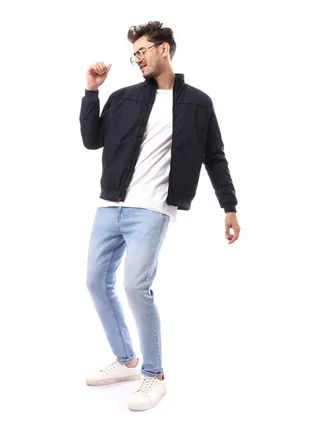 Waterproof Fly Zipper Cotton Jacket_Navy Blue 