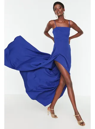 Sax Evening Dress With A slit and Decollete TPRSS19FZ0511 