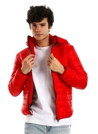 White Rabbit Men Quilted Long Sleeves Red Men Waterproof Jacket 