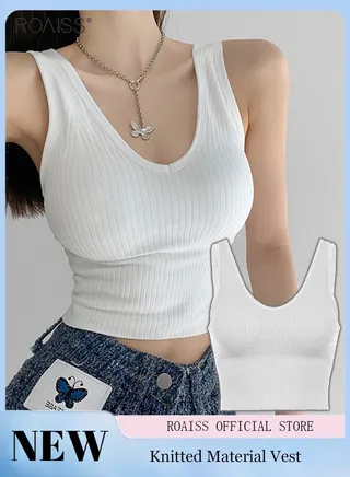 Women's Padded Sports Underwear Classic V Neck Sleeveless Top Pullover High Elastic Tank Top Classic Solid Versatile Tank Top 