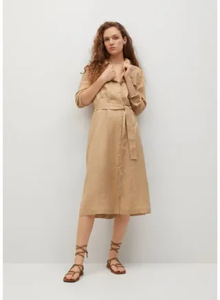 Pocket Detail Shirt Dress Beige 
