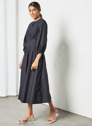Pleat Detailed Dress Navy 