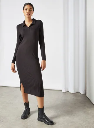 Ribbed Bodycon Dress Black 