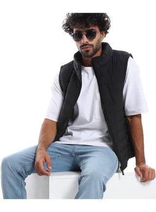 Sleeveless Zipper Closure Vest _ Black 