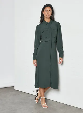Basic Shirt Dress Green 