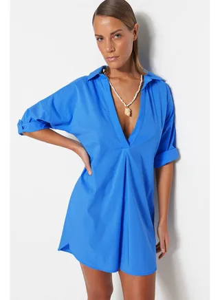 Blue Mini Woven 100% Cotton Beach Dress TBESS21EL3979 