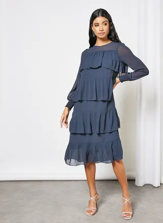 Tiered Midi Dress Blue 