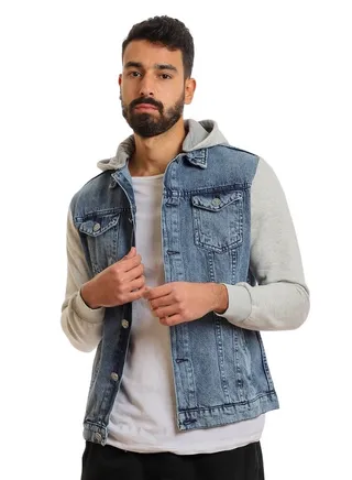 Casual Plain Basic Long Sleeve Hooded Neck Denim Jacket 
