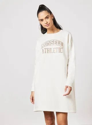 Logo Crew Neck Sweat Dress White 